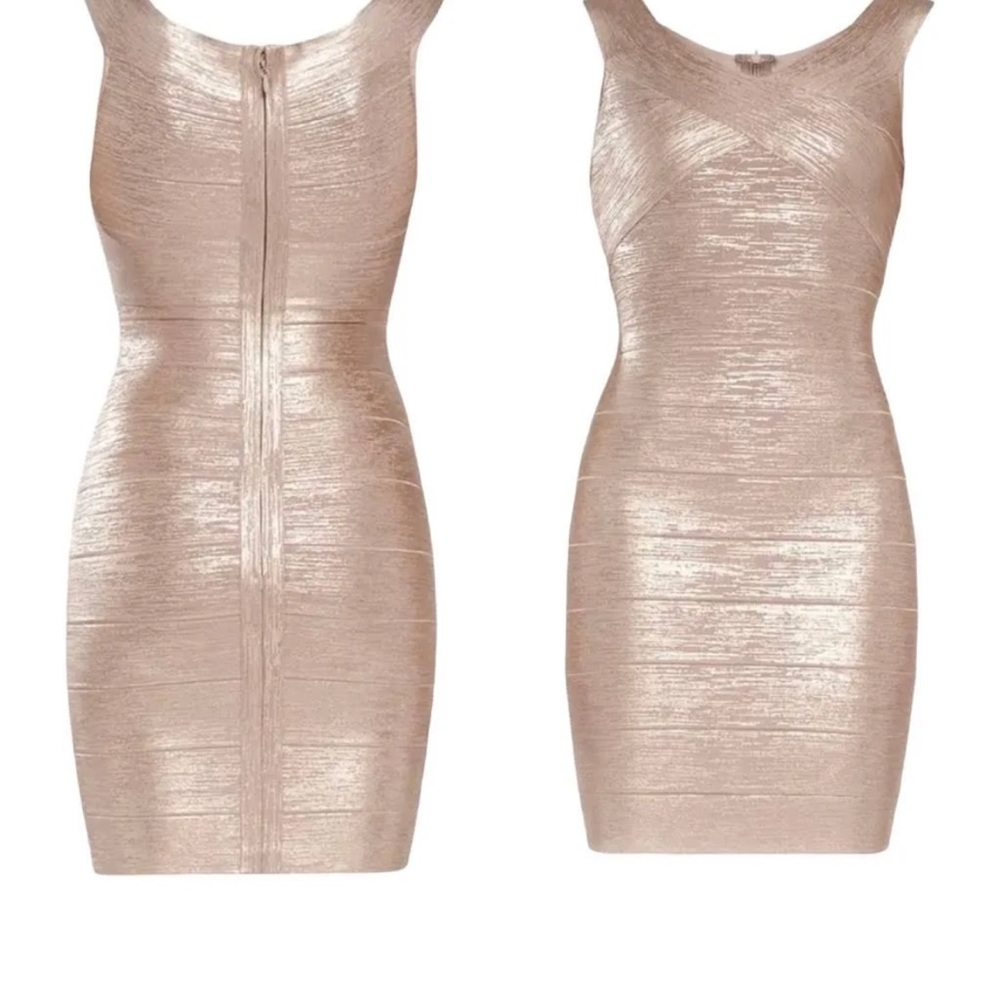 Herve Leger Rose Gold Bandage dress size “L”